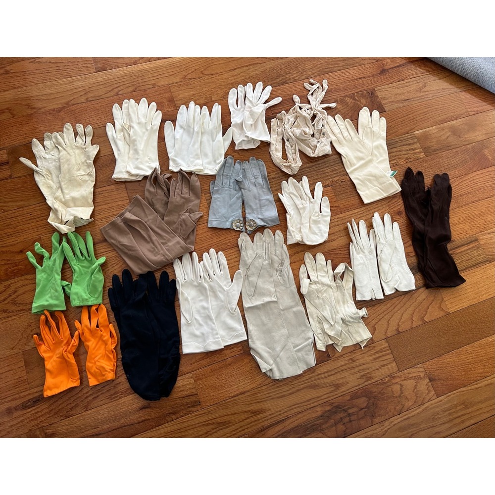 Vintage Gloves Lot Leather Fabric Opera Length Costume Mid Century 16 Pairs - Picture 1 of 10